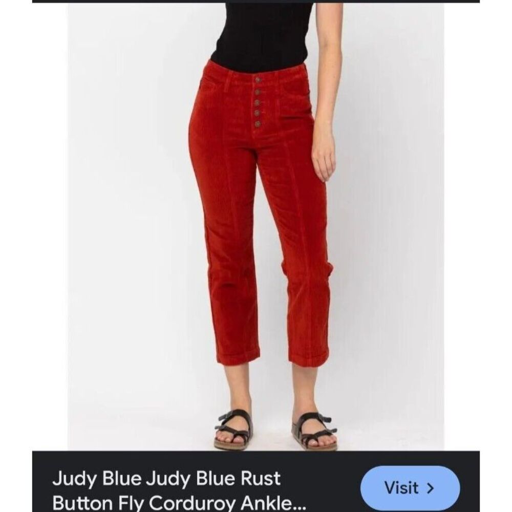 Judy Blue Women's Sz 32 Rust Red Corduroy‎ Button Fly Straight Ankle Pants
